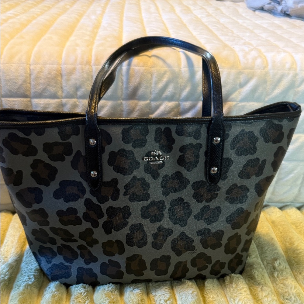 Coach Leopard Print Tote in Brown and Black - Picture 11 of 13